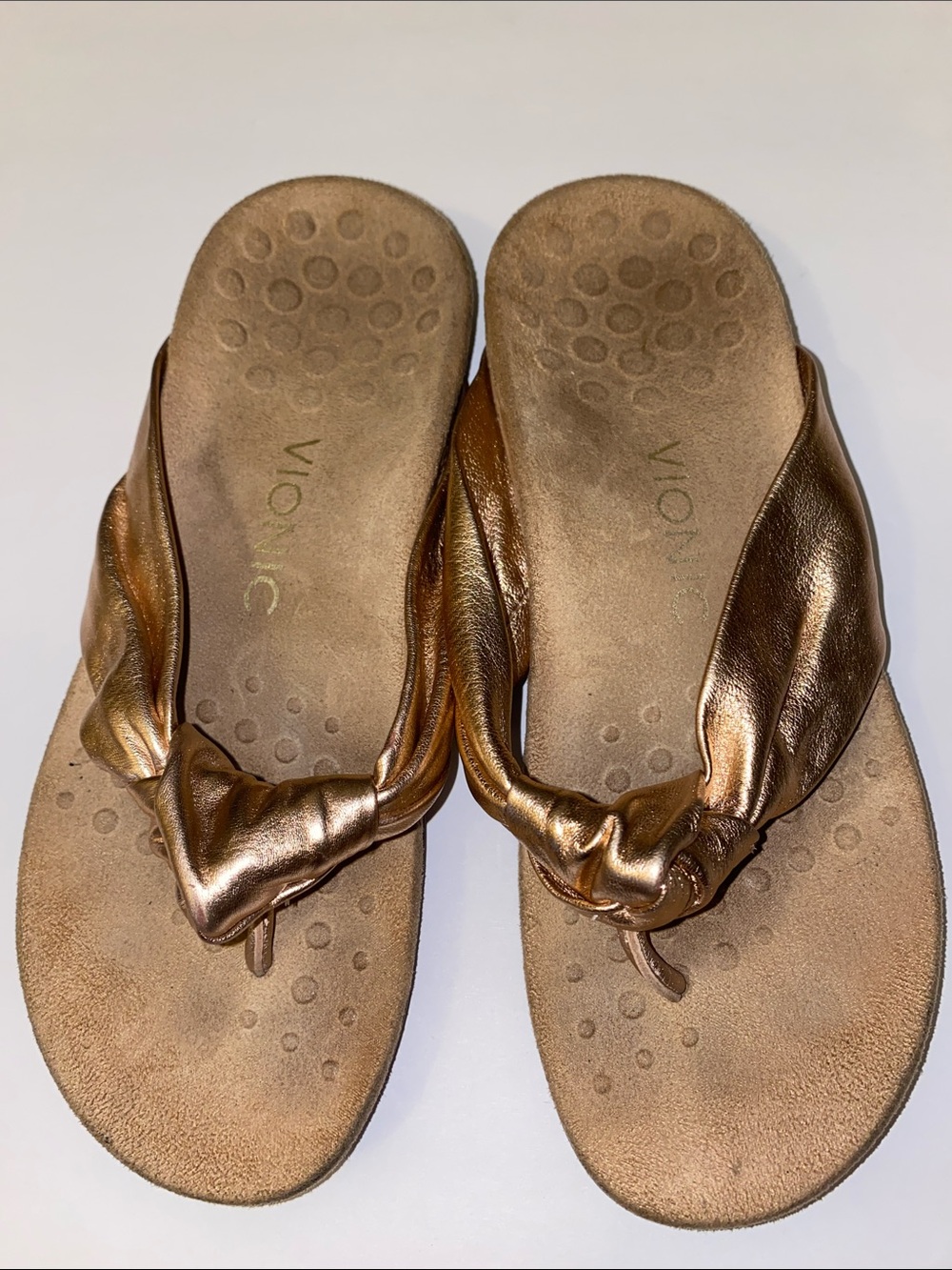 VIONIC Pippa Rose Gold Metallic Slip On Thong Flip Flop
